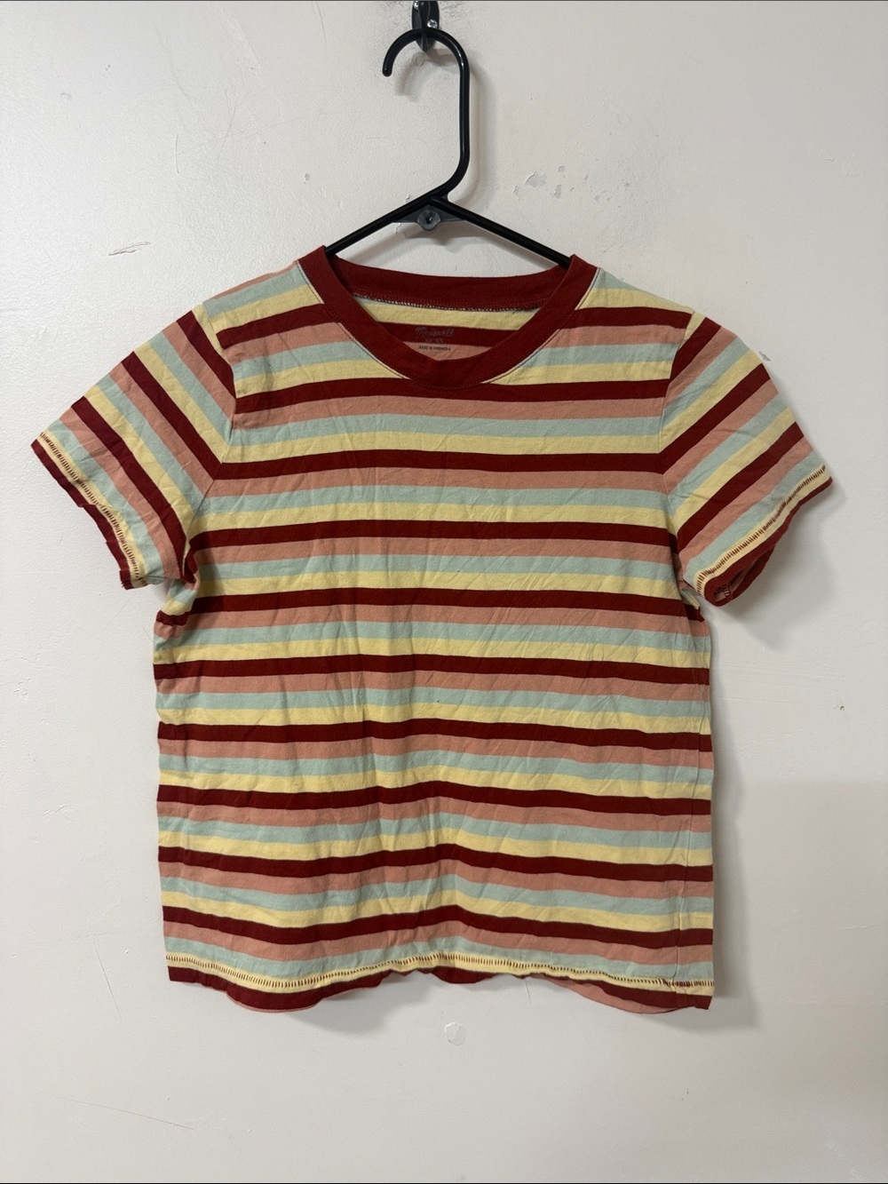 Madewell Striped Short Sleeve Tee in Burgundy, Yellow, Light Blue, Cream